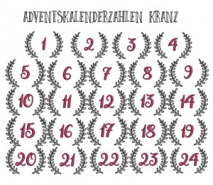 Stickserie - Adventskalender Kranz Zahlen 1-24